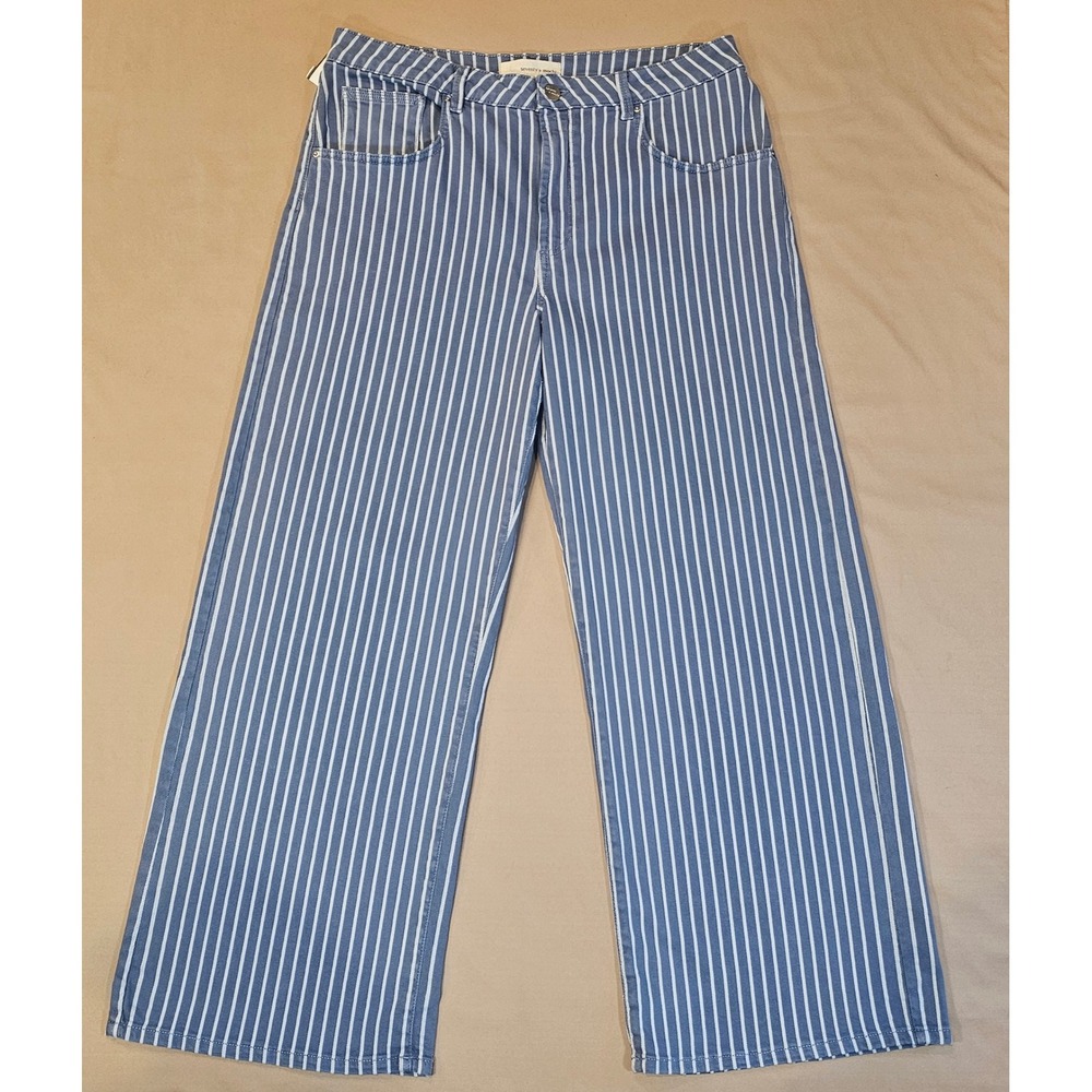Seventy + Mochi Blue White Striped Wide Leg Denim Jeans W32 REG New